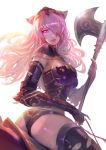  armor ass axe black_armor black_panties boots breasts camilla_(fire_emblem_if) cglas cleavage dragon fire_emblem fire_emblem_if hair_over_one_eye highres knight large_breasts lips long_hair looking_at_viewer panties purple_eyes purple_hair solo thighs tiara underwear very_long_hair wavy_hair wyvern 