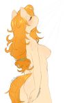  2018 anthro anthrofied breasts butt cutie_mark earth_pony equine eyes_closed female friendship_is_magic fur hair hi_res horse littlesheep mammal my_little_pony nipples nude orange_hair pear_butter_(mlp) pony ponytail showering side_boob signature simple_background solo wet wet_fur wet_hair white_background yellow_fur 