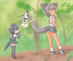  :d :p ^_^ anteater_tail ass black_eyes black_hair black_legwear black_skirt blonde_hair blush claw_pose closed_eyes commentary dark_skin extra_ears fang fossa_(kemono_friends) fossa_ears fossa_tail hairband hanging kemono_friends long_tail looking_at_another looking_back minigirl multiple_girls nature open_mouth orange_eyes outdoors panties pantyshot short_hair silky_anteater_(kemono_friends) size_difference skirt smile tail tail_wrap tasmanian_devil_(kemono_friends) tasmanian_devil_ears tasmanian_devil_tail thighhighs tiptoes tongue tongue_out uho_(uhoyoshi-o) underwear upside-down 