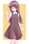  bangs bespectacled blush dress eyebrows_visible_through_hair glasses gokou_ruri herunin highres long_hair looking_at_viewer mole mole_under_eye open_mouth ore_no_imouto_ga_konna_ni_kawaii_wake_ga_nai polka_dot polka_dot_dress red-framed_eyewear simple_background solo sundress white_collar 