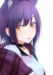  :p animal_ears bangs black_choker cat_ears choker closed_mouth eyebrows_visible_through_hair from_side heart looking_at_viewer looking_to_the_side mole mole_under_eye nijisanji open_clothes purple_hair shirt shizuka_rin simple_background smile solo teti tongue tongue_out upper_body virtual_youtuber white_background white_shirt yellow_eyes 