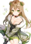  :p bangs bare_shoulders black_choker black_dress black_footwear blush bow breasts brown_hair camouflage_jacket character_name choker cleavage closed_mouth collarbone commentary double_bun dress eyebrows_visible_through_hair fur-trimmed_jacket fur_trim girls_frontline green_bow green_eyes green_hair hair_between_eyes hair_bow highres jacket kneehighs long_hair long_sleeves medium_breasts mismatched_legwear multicolored_hair puffy_long_sleeves puffy_sleeves revision rfb_(girls_frontline) shiratama_akane shoes side_bun simple_background sitting sleeveless sleeveless_dress smile solo striped striped_legwear stuffed_animal stuffed_toy teddy_bear tongue tongue_out twitter_username two-tone_hair vertical-striped_legwear vertical_stripes very_long_hair white_background 