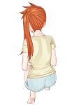  ass barefoot boku_no_hero_academia commentary_request easy_(aqk7bdqt) facing_away from_behind kendou_itsuka long_hair orange_hair shirt shorts side_ponytail sitting solo t-shirt 