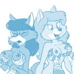  anthro breast_fondling breast_grab breast_squeeze breasts canine disney duo eyewear female fondling fox fur glasses hair hand_on_breast katie_dodd lipstick lonbluewolf makeup mammal mummy myra_foxworthy nipples nude open_mouth smile talespin tongue undead 