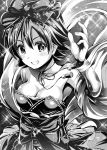  blush bow breasts choker cleavage collarbone detached_sleeves greyscale grin hair_between_eyes hair_bow hair_ornament honda_mio idolmaster idolmaster_cinderella_girls looking_at_viewer medium_breasts ment monochrome ribbon_choker short_hair smile solo star star_hair_ornament strapless upper_body 