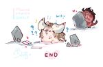  ? behemoth_(final_fantasy) blush chibi comic english head_bump heart hiding horns letter monster monster_hunter monster_hunter:_world nergigante no_humans rock sueyen tail turn_pale 