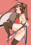  brown_hair cape china_dress chinese_clothes commentary_request dress gyusukiudon hairband kung_fu panties ping_hai_(azur_lane) pose red_eyes thighhighs underwear 