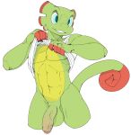  2018 anthro balls blue_eyes chameleon clothed clothing clothing_lift digital_media_(artwork) flaccid green_balls green_penis hi_res humanoid_penis lizard male mightyworld muscular muscular_male navel open_mouth penis reptile scalie shirt shirt_lift simple_background sketch smile solo standing teeth uncut undressing vest video_games white_background yooka yooka-laylee 