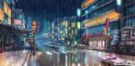  building city city_lights commentary crosswalk dark highres night no_humans rain rapt_(47256) reflection road ryuusei_world_actor scenery science_fiction sky skyscraper street 