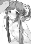  1girl azur_lane breasts clueless commentary_request cum cum_in_mouth cumdrip greyscale gyusukiudon hetero monochrome nipples penis ping_hai_(azur_lane) small_breasts solo_focus twintails 