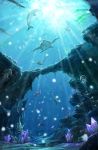  clam crystal day dolphin fish highres jellyfish light_rays manta_ray no_humans ocean official_art original outdoors rock scenery sea_turtle seaweed shiki_makoto starfish sunbeam sunlight tree_branch turtle underwater water 