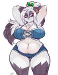  2019 alpha_channel anthro belly big_breasts breasts chalo cleavage clothed clothing cocoa_(las_lindas) deep_navel digital_media_(artwork) eyewear female front_view fur giant_panda glasses hair hands_behind_head las_lindas long_hair looking_away mammal midriff navel potbelly red_eyes signature simple_background skimpy slightly_chubby smile solo standing thick_thighs transparent_background ursid voluptuous webcomic white_hair wide_hips 