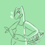  anthro claws clothed clothing crocodilianbooty female half-closed_eyes hi_res makeup monochrome navel nintendo pok&eacute;mon pok&eacute;mon_(species) rae_(croccodilianbooty) reptile scalie sceptile simple_background slightly_chubby smile solo video_games 