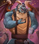 anthro claws cup dragon facial_hair facial_piercing gamutfeathers gavin_(spyro) happy looking_at_viewer male muscular mustache nose_piercing nose_ring open_mouth piercing scalie smile solo spyro_reignited_trilogy spyro_the_dragon teeth video_games western_dragon wings 
