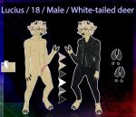  3_fingers abstract_background animal_genitalia animal_penis anthro biped cervine clothing erection fur hooves horn jacket leather leather_jacket lucius_(fawncynic) male mammal model_sheet nude pants penis solo spots spotted_fur tan_fur tan_hair teenager uponnightfall white_spots whitetail_deer young 