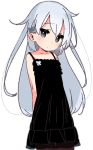  alternate_costume arms_behind_back black_dress cowboy_shot dress flat_chest frilled_dress frills grey_eyes head_tilt hibiki_(kantai_collection) kantai_collection long_hair looking_at_viewer simple_background solo standing white_background white_hair yoru_nai 