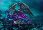  2018 blue_eyes blue_pussy detailed_background digital_media_(artwork) dragon duo female feral male male/female membranous_wings penetration purple_eyes pussy scalie selianth sex vaginal vaginal_penetration western_dragon wings 