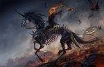  2018 bat bone digital_media_(artwork) equine feral fire flying group hooves horse human mammal riding sandara skeleton skull standing undead 