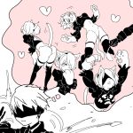  1boy 1girl android animal_ears ass black_dress blindfold boots cat_ears dress hair_over_one_eye nier nier_(series) nier_automata short_hair tail thigh_boots thighhighs white_hair yorha_no._2_type_b yorha_no._9_type_s 