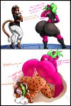  big_butt breasts brown_hair butt dildo double_dildo feline female female/female fur green_eyes green_hair hair highlights huge_butt hybrid mammal ocelot orange_fur red_fur red_razzle rose_croft sex_toy xaveknyne 