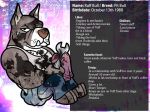  2016 anthro barefoot black_eyes blue_bottomwear brown_fur canine clothed clothing dirty dog fangs fully_clothed fur gabshiba grease jeans looking_at_viewer male mammal model_sheet muscular pants pink_nose pit_bull ruff_bull solo sweat text tools white_topwear wrench 