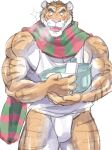  anthro bath chun clothing feline fundoshi japanese_clothing male mammal muscular scarf shirt solo tank_top tiger underwear 