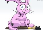  big_eyes buckteeth clitoris eyelashes female fur ink lagomorph looking_at_viewer mammal paintbrush pokehidden purple_fur pussy rabbit simple_background solo teeth toony whiskers white_background 