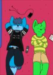  anthro blue_fur book canid canine canis carpet clothed clothing controller digital_media_(artwork) fox fur green_fur high-angle_view hybrid jacket jeans lying mammal mylimo pants phone remote_control sea(thatboi_limo) smile thatboi_limo wolf 