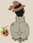  &lt;3 &lt;3_eyes acstlu ambiguous_gender animate_inanimate backsack balls big_butt black_sclera butt feline flora_fauna food fruit girly green_eyes green_tongue hat looking_back male mammal plant pumkat pumpkin thick_thighs unknown_species wide_hips wizard_hat 