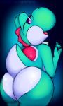  2018 ambiguous_gender big_butt big_nose butt cyan_skin cyan_yoshi digital_media_(artwork) dinosaur eyewear glasses half-closed_eyes hi_res huge_butt jacob_(yoshi) looking_at_viewer looking_back mario_bros multicolored_scales multicolored_skin nintendo nude open_mouth presenting presenting_hindquarters purple_eyes raised_tail rear_view scales simple_background slightly_chubby solo thick_thighs tongue two_tone_scales two_tone_skin video_games visionaryserpent white_skin wide_hips yoshi 