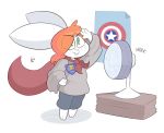  abbi_(kilinah) anthro cape captain_america clothing dust_to_dust fan_(disambiguation) female green_eyes hair kilinah lagomorph mammal marvel orange_hair solo young 