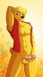  2018 abs absurd_res anthro balls bear bottomless clothed clothing digital_media_(artwork) disney drako1997 erection hand_behind_head hi_res humanoid_penis male mammal nipples one_eye_closed penis pooh_bear solo winnie_the_pooh_(franchise) 