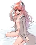  1girl animal_ears bags_under_eyes blush breasts cat_ears dokomon girls_frontline labcoat long_hair looking_at_viewer messy_hair persica_(girls_frontline) pink_hair red_eyes tagme 