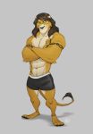  2018 abs anthro biceps claws clothed clothing digital_media_(artwork) feline fur furrybob hair hi_res lion male mammal muscular nipples pecs standing tattoo toe_claws toes 