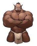  2017 abs beard biceps body_hair bulge clothing facial_hair fundoshi hair humanoid japanese_clothing maldu male mammal muscular muscular_male nipples not_furry orc pecs pointy_ears simple_background solo tusks underwear 