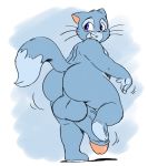  2018 balls big_balls big_butt big_penis blue_eyes blush butt cat digital_media_(artwork) feline huge_balls huge_butt huge_penis invalid_tag joaoppereiraus looking_back male mammal nude overweight penis pogo_(character) raised_leg tales_of_sezvilpan_(copyright) teeth thick_thighs whiskers 