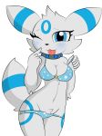  2018 anthro bikini blue_eyes blush breasts canine clothed clothing collar digital_media_(artwork) dreameclipsewolf eeveelution female fur lighty looking_at_viewer mammal navel nintendo pok&eacute;mon pok&eacute;mon_(species) smile solo standing swimsuit temporal tongue tongue_out umbreon video_games 