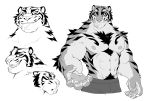  2018 abs anthro biceps chest_tuft claws clothed clothing digital_media_(artwork) feline fur hi_res male mammal muscular muscular_male nipples pecs scar takemoto_arashi tiger topless tuft 