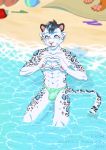  &lt;3 2017 5_fingers abs anthro ball barefoot beach biped black_claws black_fur black_hair black_spots blue_eyes blue_fur blue_hair blue_spots claws clothing day english_text eyebrows feline footwear fur group hair humanoid_hands kneeling leopard looking_at_viewer male mammal multicolored_fur multicolored_hair navel on_towel open_mouth open_smile partially_submerged pawpads paws pecs pink_nose pink_pawpads pink_tongue rayley sand sandals sea seaside short_hair signature sitting smile snow_leopard solo_focus spots spotted_fur teeth text tongue towel two_tone_hair victory_(texdot) water white_fur 