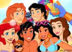  2018 4_fingers abu aladdin aladdin_(character) alien ariel_(disney) beach beast_(disney) beauty_and_the_beast belle_(beauty_and_the_beast) beverage bikini black_eyes black_hair blue_eyes blue_fur blue_nose blue_skin blush brown_eyes brown_fur brown_hair bunny_ears_(gesture) clothed clothing cocktail_garnish cocktail_umbrella crossover digital_drawing_(artwork) digital_media_(artwork) disembodied_hand disney experiment_(species) eyelashes eyewear eyewear_on_head female feral fez fish flounder_(disney) food fruit fur genie genie_(aladdin) group hair head_tuft hi_res holding_glass holding_object human human_focus jasmine_(aladdin) jewelry large_group lei lens_flare lilo_and_stitch long_hair looking_at_viewer male mammal marine monkey necklace open_mouth open_smile orange_hair parasol photobomb pineapple primate prince_eric red_hair seaside selfie smile sparrowscaribbean stitch summer sun sunglasses sunglasses_on_head swimsuit the_little_mermaid topless tuft yellow_body 