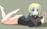  ass barefoot blonde_hair blue_eyes bottomless dachshund dog erica_hartmann feet full_body grin holding holding_panties lying naitou_kouse on_stomach panties panties_removed panty_dangle plantar_flexion puppy short_hair simple_background smile solo strike_witches sweatdrop underwear white_panties world_witches_series 