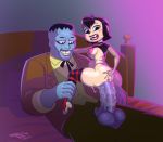  anal big_penis black_hair blue_eyes blue_skin breasts bulge butt cum cum_inside fangs female hair hotel_transylvania humanoid lurch male male/female mavis_dracula not_furry penis the_addams_family turk128 undead vampire 