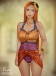  artist_name bare_arms bare_shoulders blurry blurry_background bow bow_swimsuit breasts cameltoe cleavage commentary covered_navel cowboy_shot deviantart_username english_commentary expressionless eyebrows firolian flower forehead hair_flower hair_ornament hand_on_hip highres large_breasts league_of_legends leona_(league_of_legends) lips long_hair looking_at_viewer multicolored multicolored_clothes multicolored_swimsuit nail_polish nose one-piece_swimsuit orange_bow orange_eyes orange_hair orange_sarong orange_swimsuit parted_lips patreon_username pink_nails pool_party_leona puffy_lips purple_swimsuit sarong solo standing straight_hair sunflower swimsuit thick_thighs thigh_gap thighs tumblr_username very_long_hair vignetting watermark web_address wrist_flower 