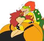  bands big_arms big_breasts bowser bowser_jr. breasts cleavage clothed clothing dress eyelashes female hair horn huge_breasts koopa male mario_bros mature_female nintendo rakashama red_hair scalie shell spikes video_games 