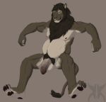  2016 4_toes 5_fingers anthro balls brown_background feline foreskin front_view geix green_eyes half-erect hi_res humanoid_penis kurin lion lounging male mammal navel nipples nude pawpads penis portraits simple_background sitting solo toes uncut 
