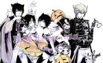  3girls breasts chrome_dokuro cleavage commentary_request dress genderswap genderswap_(mtf) halloween hibari_kyouya hibird high_contrast katekyo_hitman_reborn! multiple_boys multiple_girls pumpkin reborn rokudou_mukuro runesque short_hair 