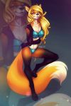  2017 4_toes 5_fingers anthro biped black_fur black_nose blonde_hair blue_eyes bra breasts canine cleavage clothed clothing digitigrade dipstick_tail eyebrows eyelashes female fluffy fluffy_tail fox fur gloves_(marking) hair long_hair long_tail looking_at_viewer mammal markings multicolored_fur multicolored_tail orange_fur orange_tail panties pink_lips radiant_scar sasha_(missnyx133) smile socks_(marking) solo toes two_tone_tail underwear white_fur white_tail 