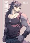  2018 anthro biceps canine clothed clothing digital_media_(artwork) dog fur grey_fur hachi_duchi hair hi_res husky kemono kouya_(morenatsu) male mammal morenatsu muscular shirt tank_top 