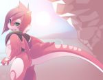  2018 5_fingers anthro butt_pose digital_media_(artwork) dragon green_eyes hair looking_at_viewer membranous_wings phation pink_hair smile solo standing wings 