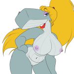  2018 anthro big_breasts biped blonde_hair blue_eyes breasts cetacean digital_media_(artwork) eyeshadow facial_piercing featureless_hands female front_view grey_skin grin hair hand_on_hip hi_res lip_piercing lip_ring lipstick long_hair looking_at_viewer makeup mammal marine navel nickelodeon nipple_piercing nipples nose_piercing nude pearl_krabs piercing pink_nipples pinup portrait pose pussy signature simple_background smile solo sperm_whale spongebob_squarepants standing taterchip teeth thick_bottom_lip thick_thighs three-quarter_portrait whale white_background 
